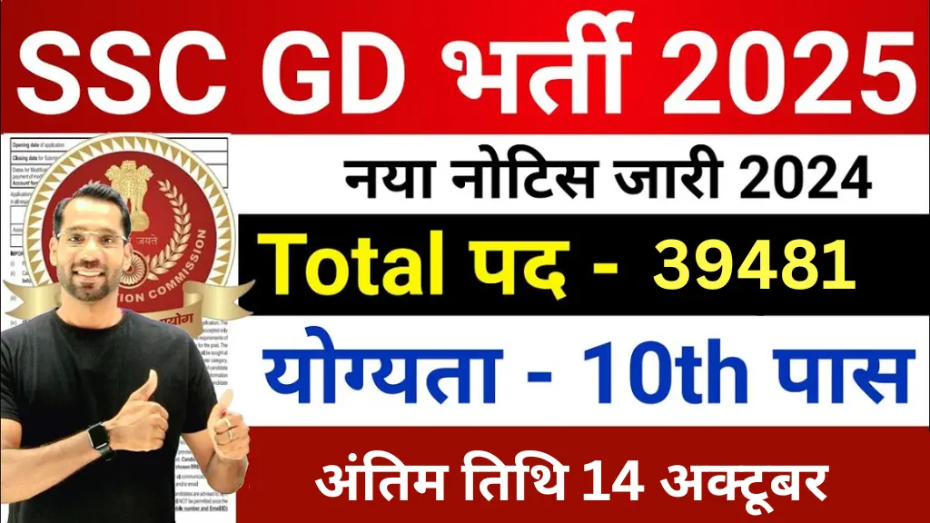 SSC GD Constable Vacancy 2024-25: 10वीं पास के लिए खुशखबरी, 39481 पदों पर घर बैठे आवेदन का शानदार मौका, अभी करें